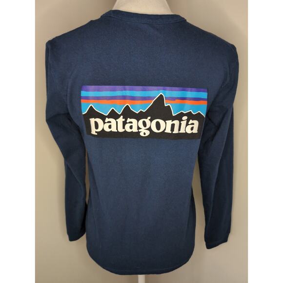 Patagonia navy logo long sleeve shirt tee unisex sm - Picture 3 of 5